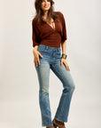 Toxik3 pantalon jean bootcut délavé denim stretch strass
