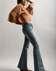 Toxik3 pantalon jean bootcut délavé denim stretch brodée
