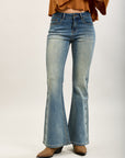 Toxik3 pantalon jean bootcut délavé denim stretch brodée