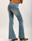 Toxik3 pantalon jean bootcut délavé denim stretch brodée