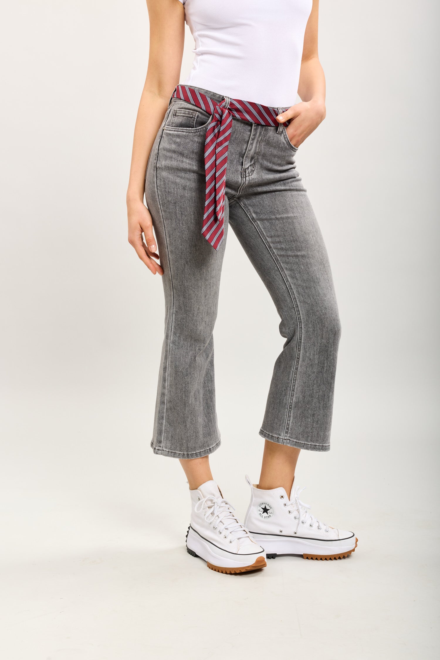 Toxik3 bootcut cropped denim pantalones vaqueros elásticos accesorio para corbata