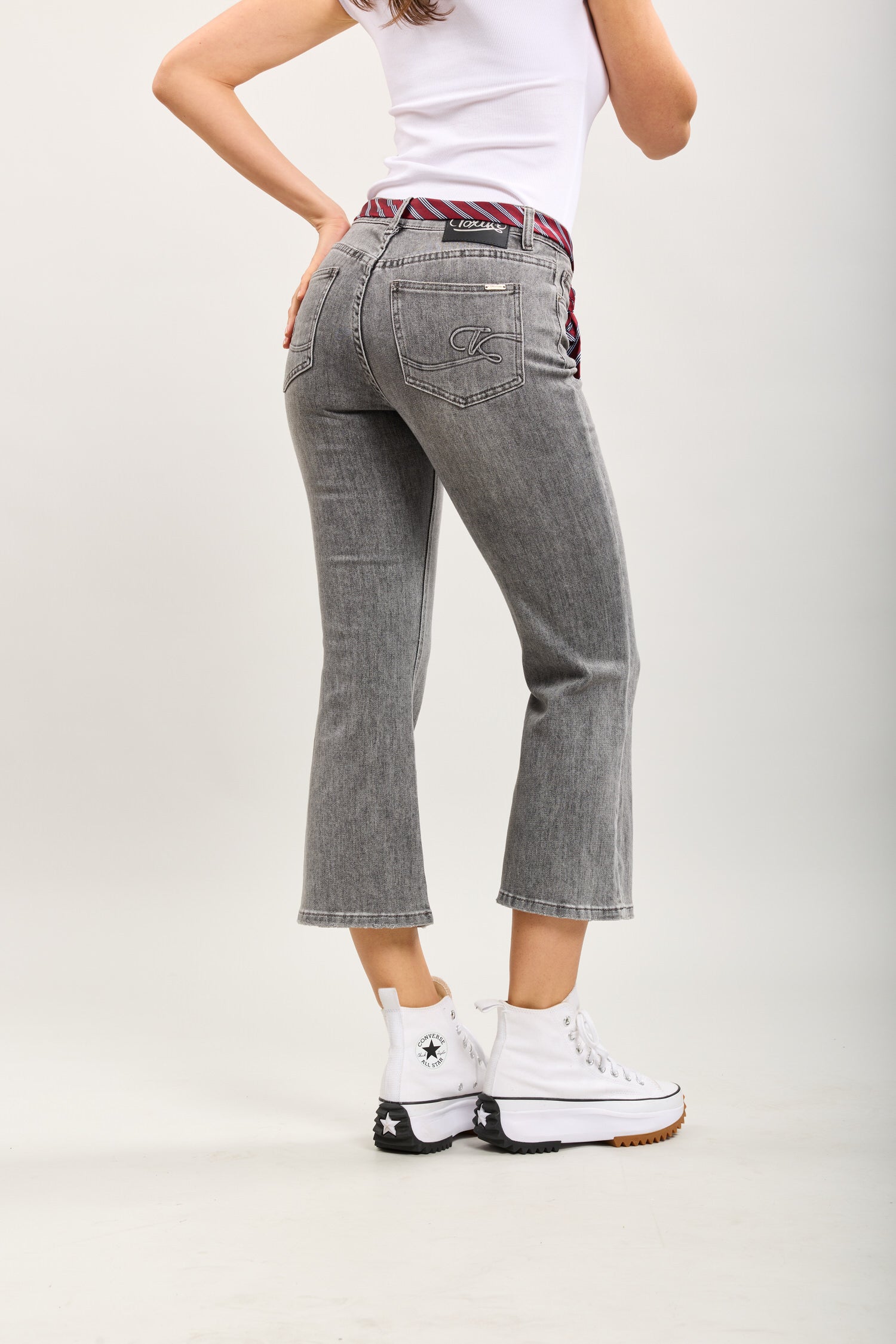 Toxik3 bootcut cropped denim pantalones vaqueros elásticos accesorio para corbata