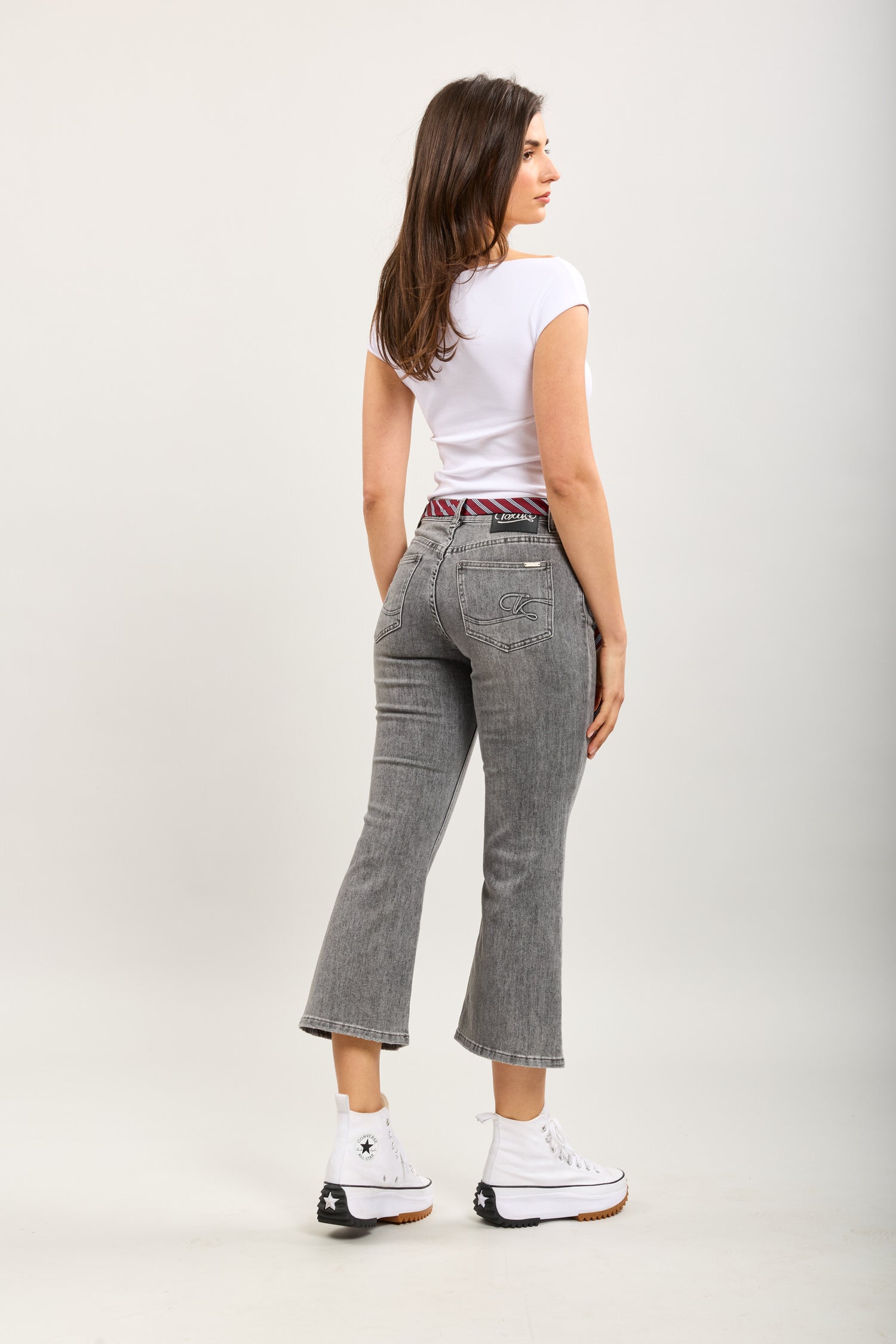 Toxik3 bootcut cropped denim pantalones vaqueros elásticos accesorio para corbata