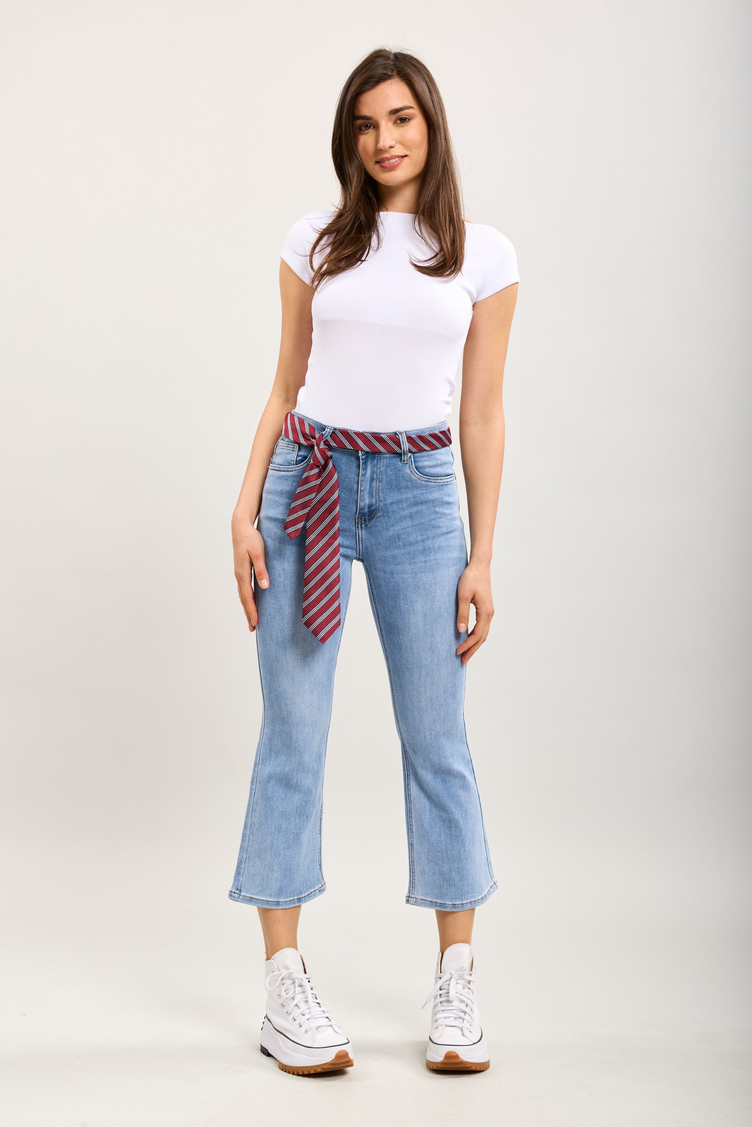 Toxik3 bootcut cropped denim pantalones vaqueros elásticos accesorio para corbata