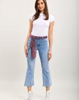 Toxik3 bootcut cropped denim pantalones vaqueros elásticos accesorio para corbata
