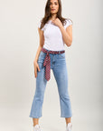 Toxik3 bootcut cropped denim pantalones vaqueros elásticos accesorio para corbata