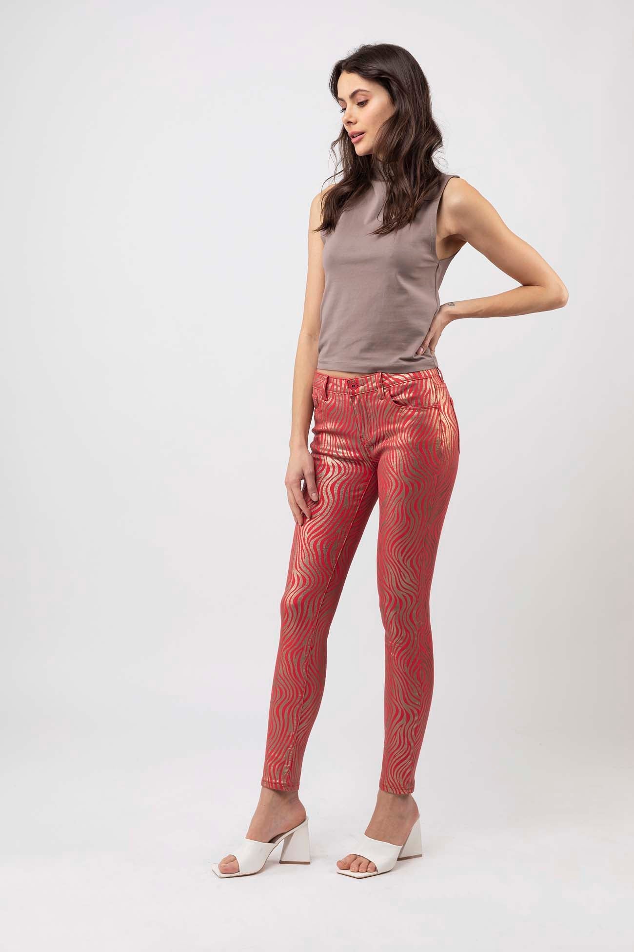 Pantalones impresos Rojo - Solène