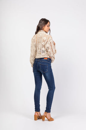 Slim-fit crinkled button jeans - Solène
